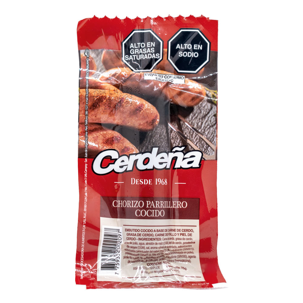 Chorizo Parrillero Cocido CERDEÑA Paquete 75g x3un