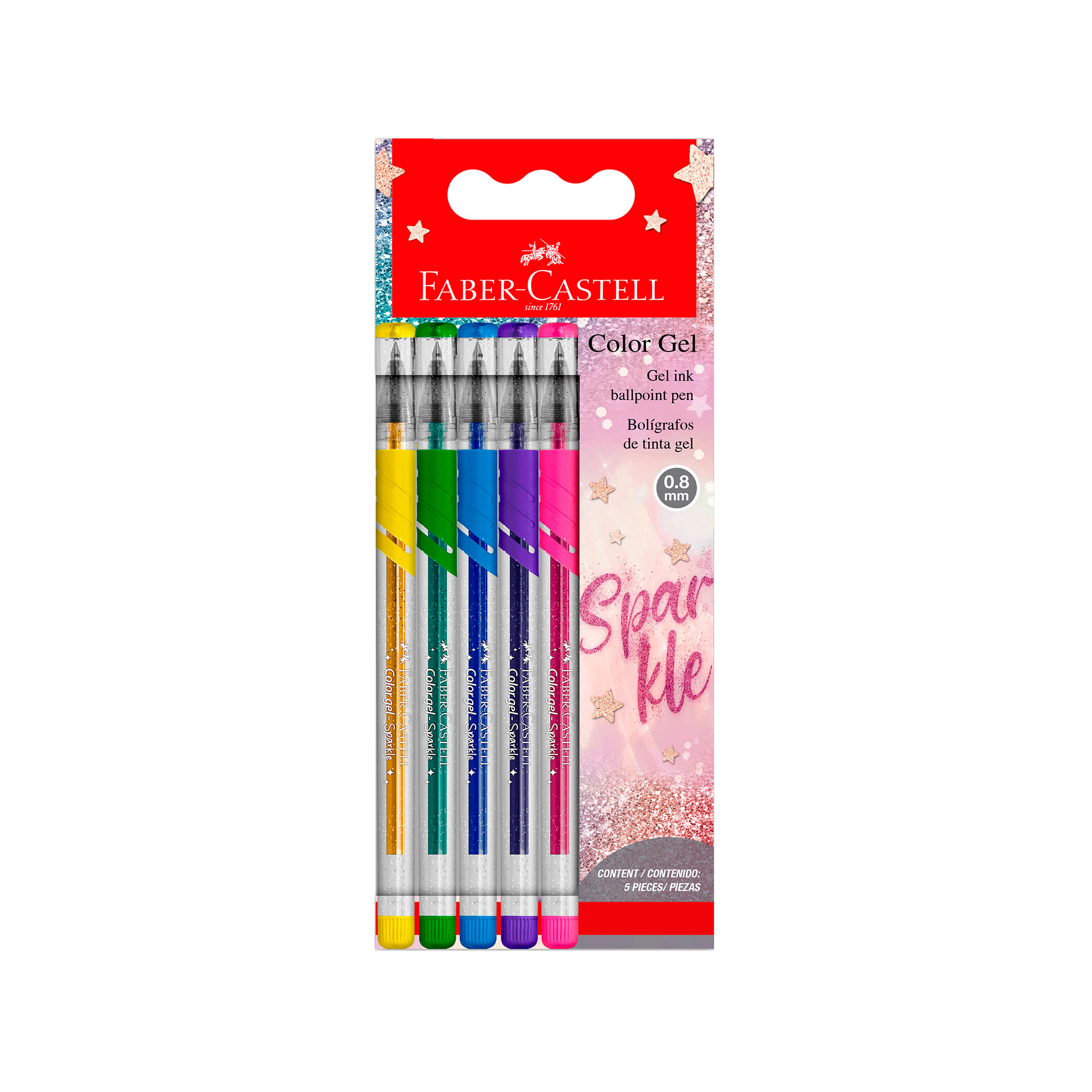 Lapiceros FABER CASTELL Color Gel Sparkle Bolsa 5un