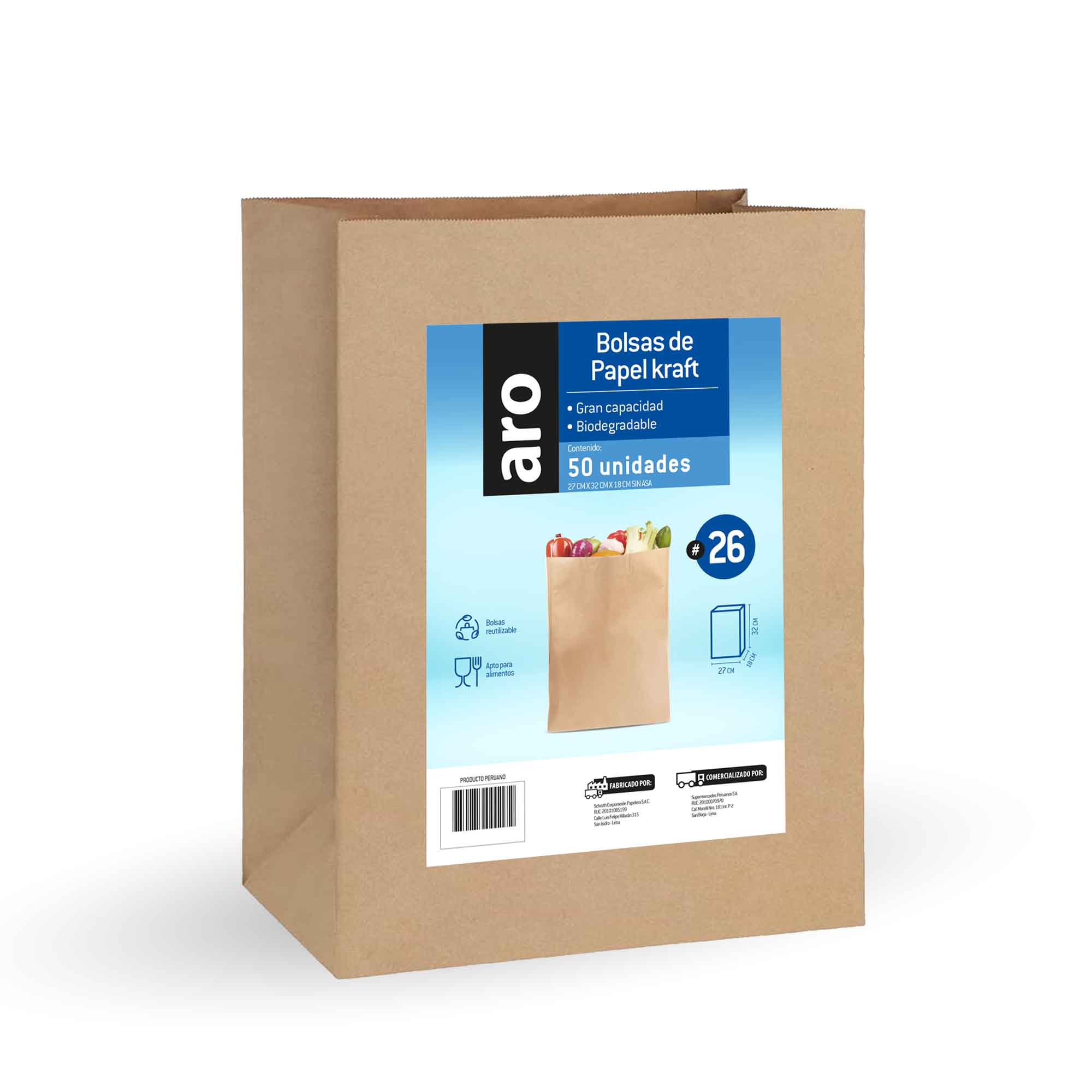 Bolsa Kraft ARO 27x18x32 50un