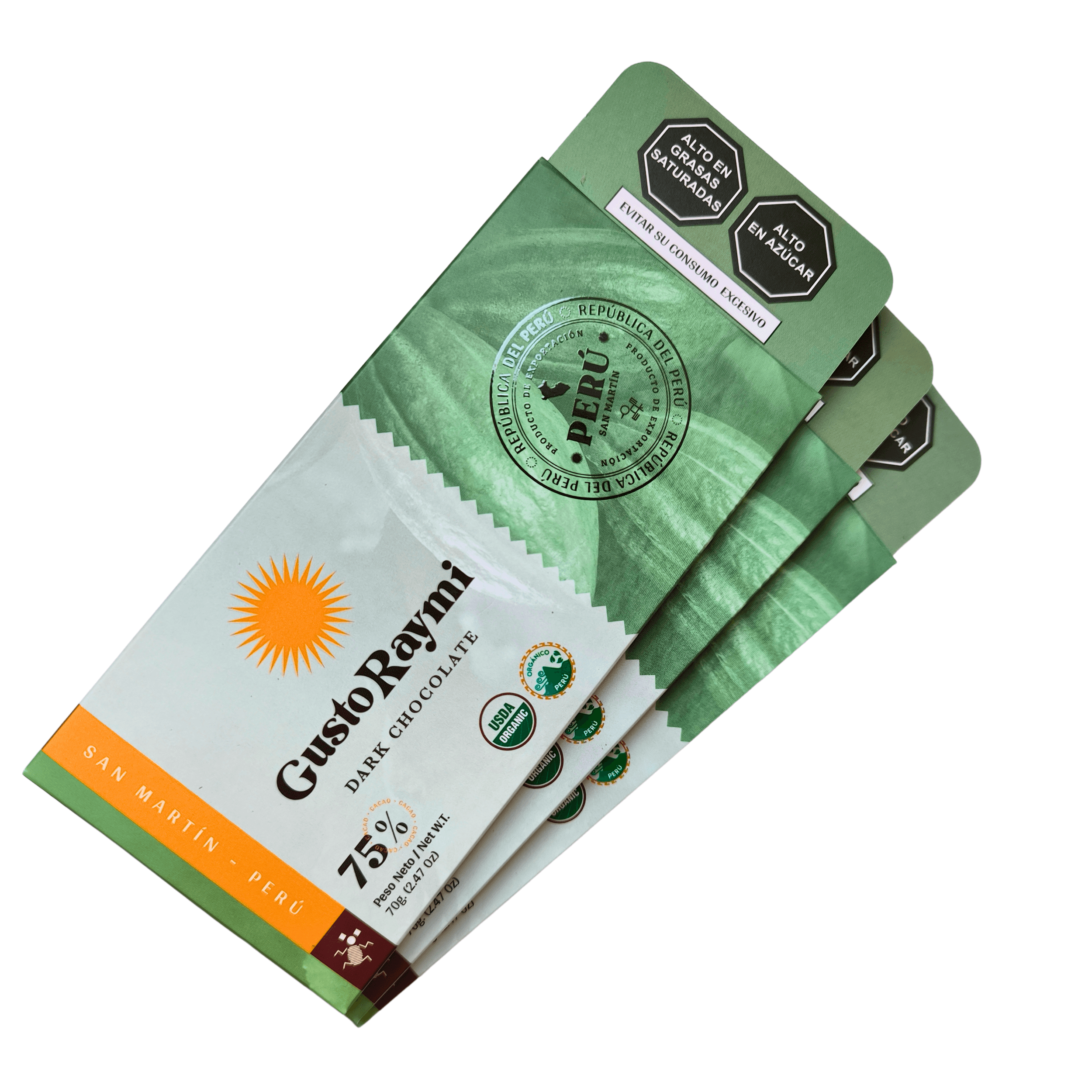 Pack de Chocolates 75% cacao Gusto Raymi 70 gramos