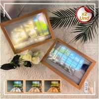 DUO Cuadros Lámpara LED Decorativo de Madera 3 Modos de Luz Graduable 2UNIDADES