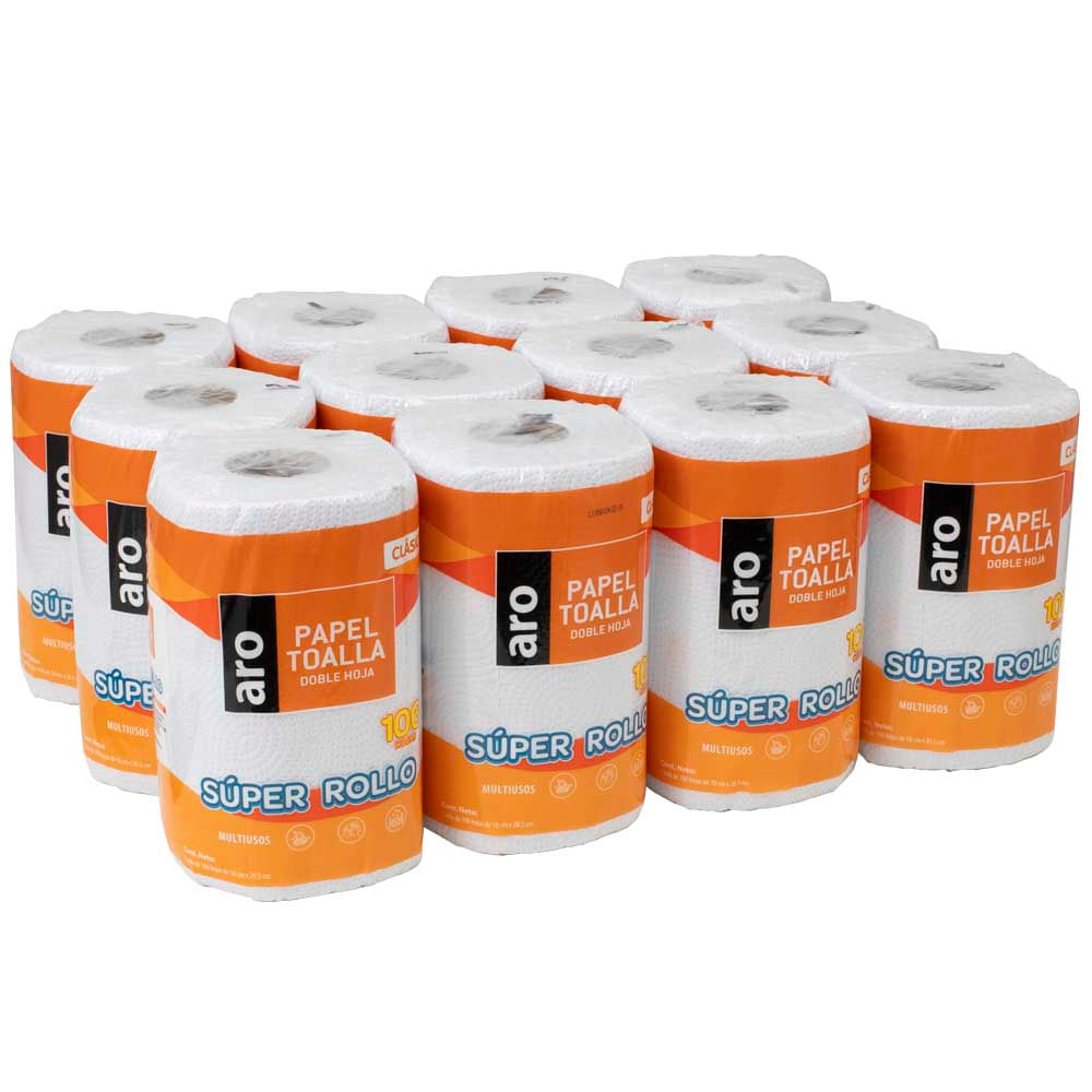 Papel Toalla Super Rollo Naranja ARO Plancha 12 Paquetes 1un c/u