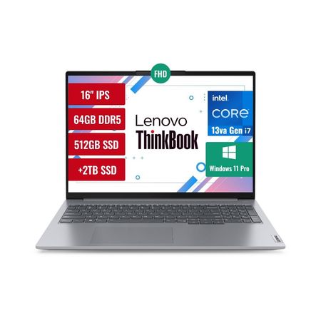 Laptop Lenovo ThinkBook 21KH00F464G2S Intel Core i7 64GB RAM 512GB SSD y 2TB SSD 16 FHD Windows 11