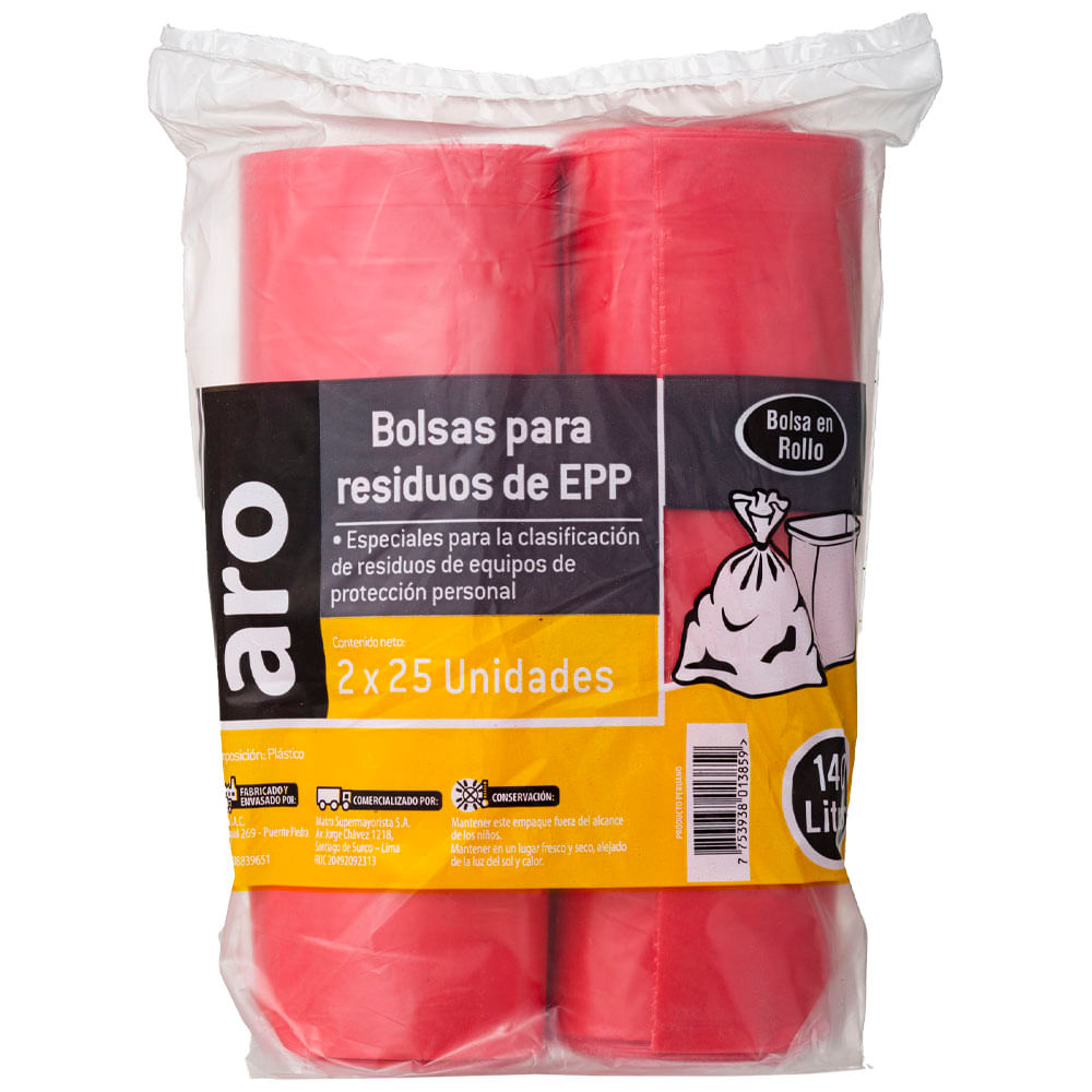 Rollo Bolsa de Basura ARO Rojo 140lt Pack 2X25un