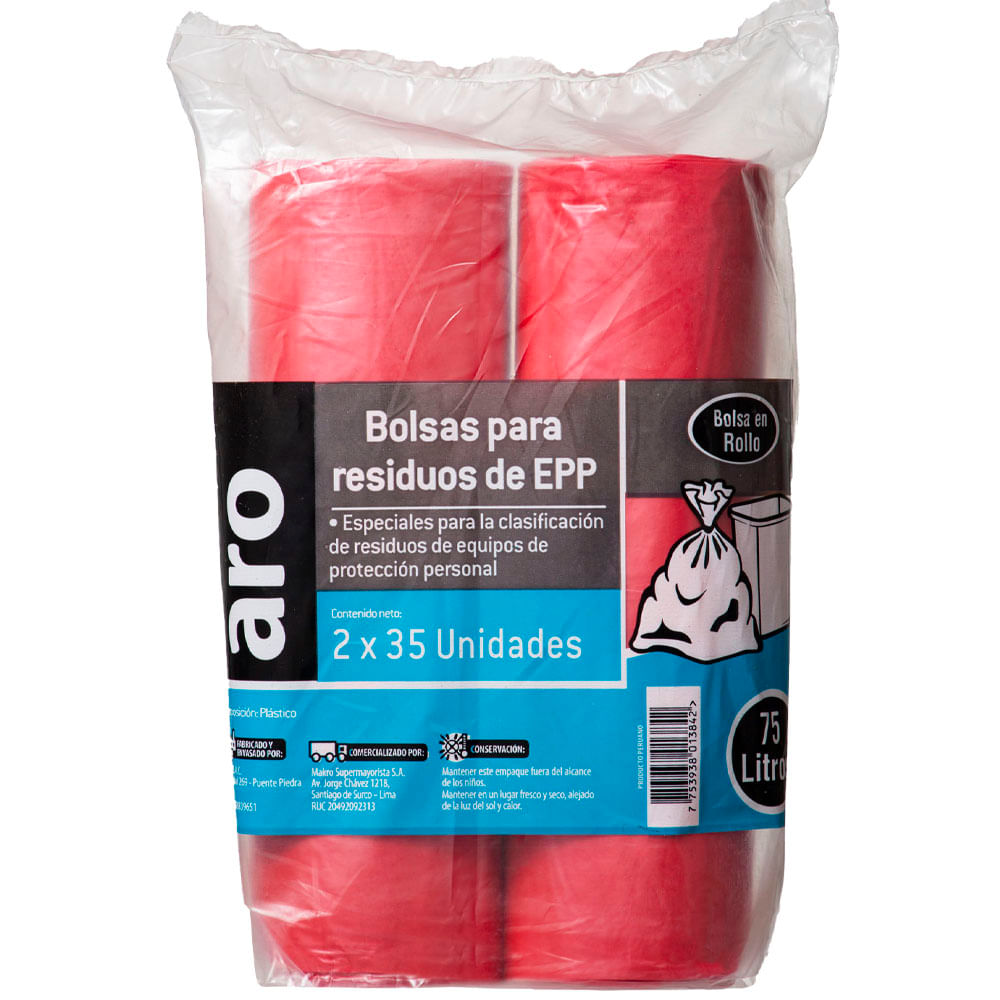 Rollo Bolsa de Basura ARO Rojo 75lt Pack 2X25un