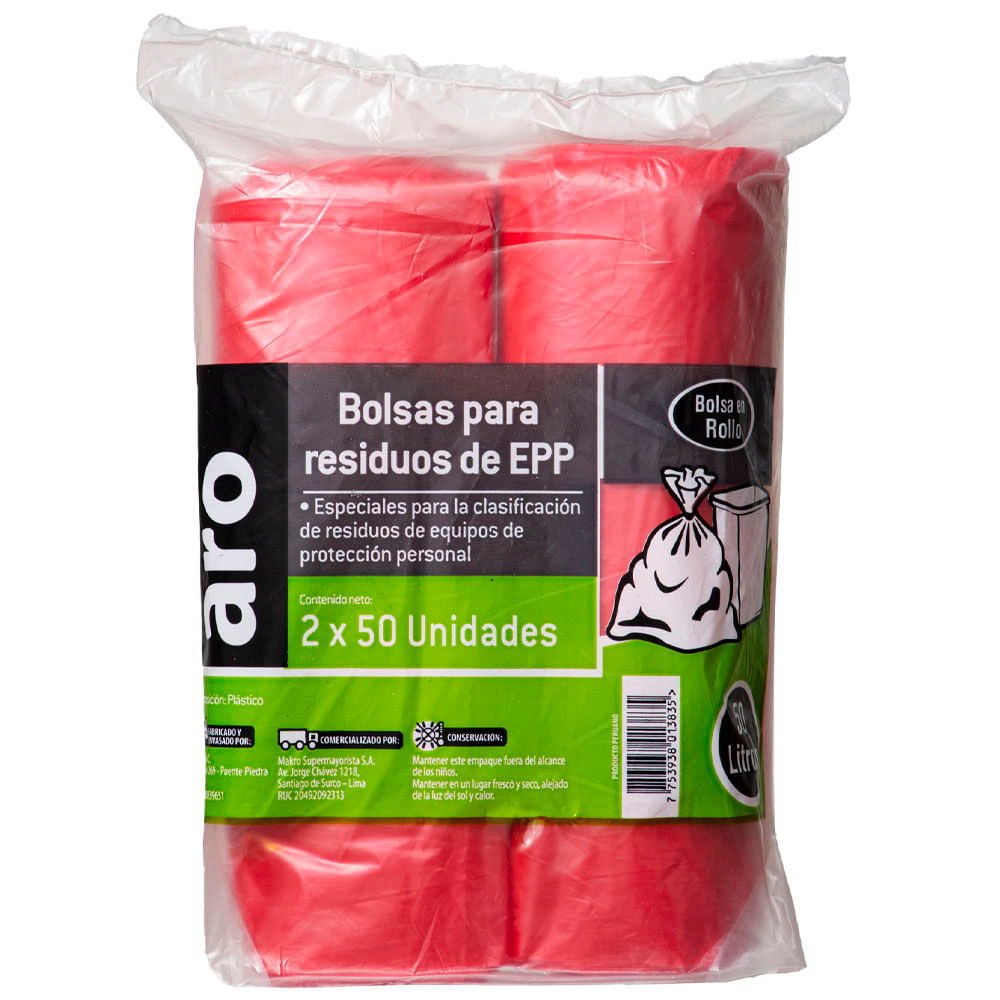 Rollo Bolsa de Basura ARO Rojo 50lt Pack 2X25un