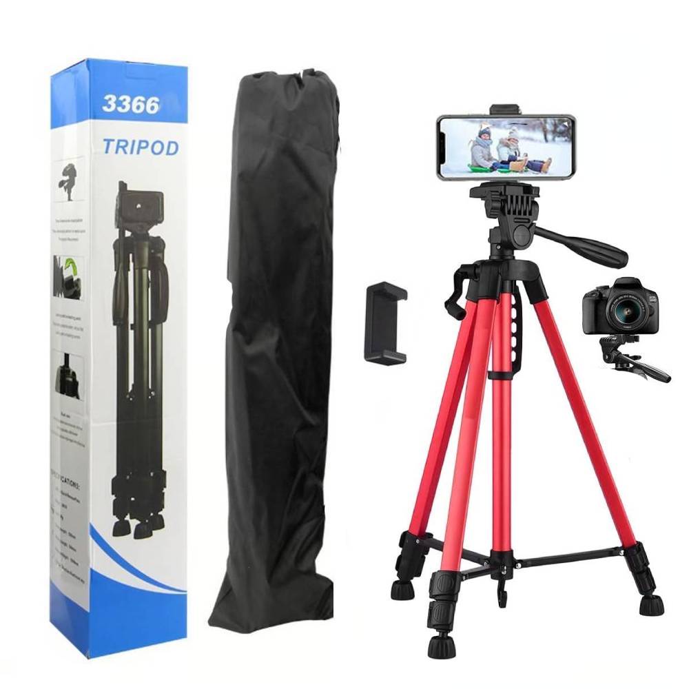Tripode para Celular Camara Aluminio 140cm Rojo Profesional Rosca 1/4