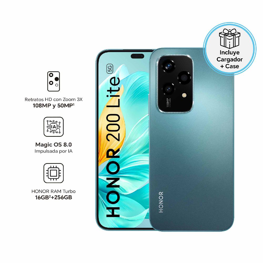 Celular Honor 200 6.7"" Lite 8GB RAM 256GB SSD Cyan Lake