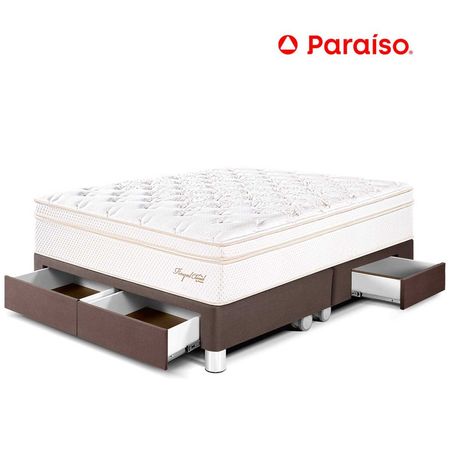 Cama Royal Cloud Cajones Queen Chocolate + 2 almohadas viscoelásticas + protector