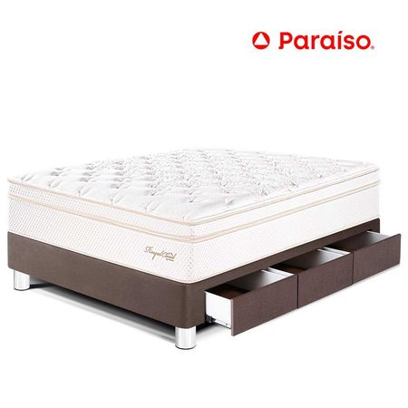 Cama Royal Cloud Cajones 1.5 Plazas Chocolate + 1 almohada viscoelástica + protector