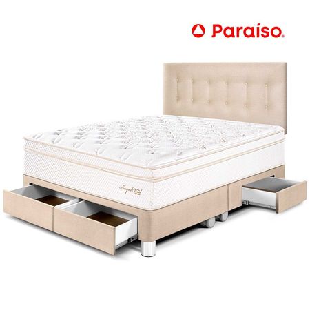 Dormitorio Royal Cloud con Cajones Queen Champagne + 2 almohadas viscoelásticas + protector