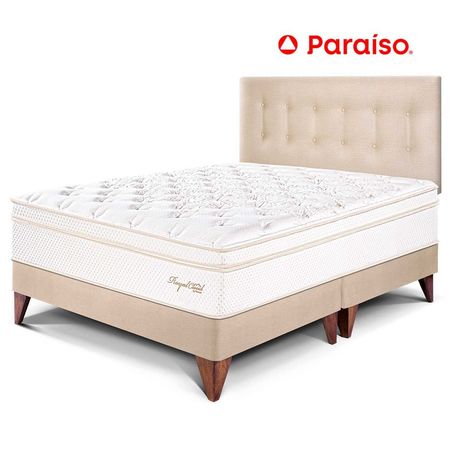 Dormitorio Europeo Royal Cloud Queen Champagne + 2 almohadas viscoelásticas + protector