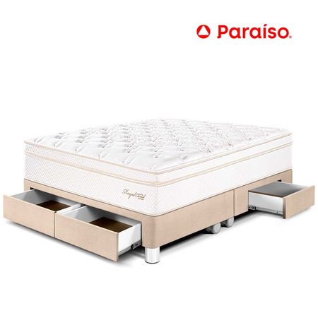 Cama Royal Cloud Cajones Queen Champagne + 2 almohadas viscoelásticas + protector