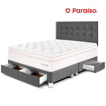 Juego de Dormitorio Paraíso Royal Cloud con cajones Queen + 2 almohadas viscoelásticas + protector