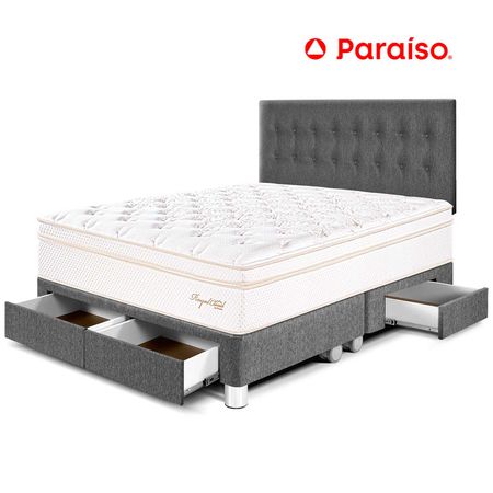 Juego de Dormitorio Paraíso Royal Cloud con cajones King + 2 almohadas viscoelásticas + protector