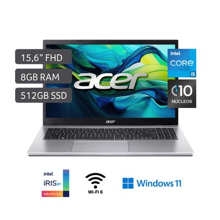 Laptop Acer Aspire A315-59-51A0 Intel Core i5 12va Gen 10 Núcleos 8GB RAM 512GB SSD 15.6