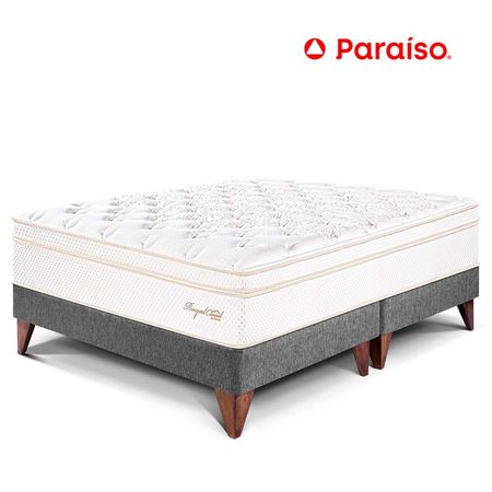 Cama Paraiso Queen Europea Royal Cloud Acero + 2 almohadas viscoelásticas + protector