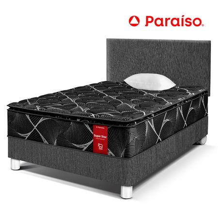 Dormitorio Super Star Negro 1.5 Plazas + Respaldo Charcoal