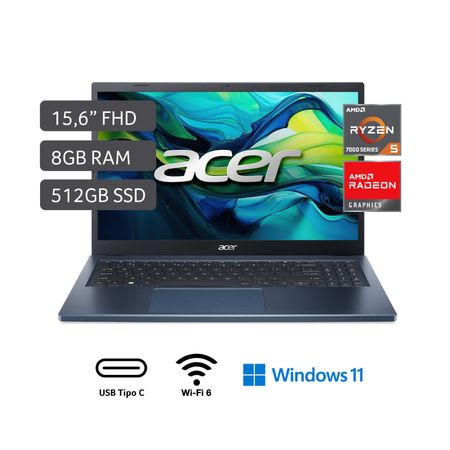 Laptop Acer A315-24P-R859 R5-7520U 8GB RAM 512GB SSD Steam blue