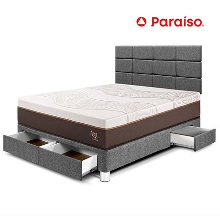 Dormitorio con Cajones Royal Abrazzo 2 Plazas + Cabecera Blocks Gris