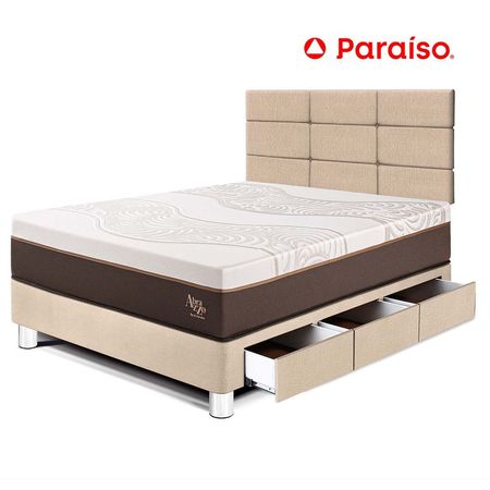 Dormitorio con Cajones Royal Abrazzo 1.5 Plazas + Cabecera Blocks Champagne