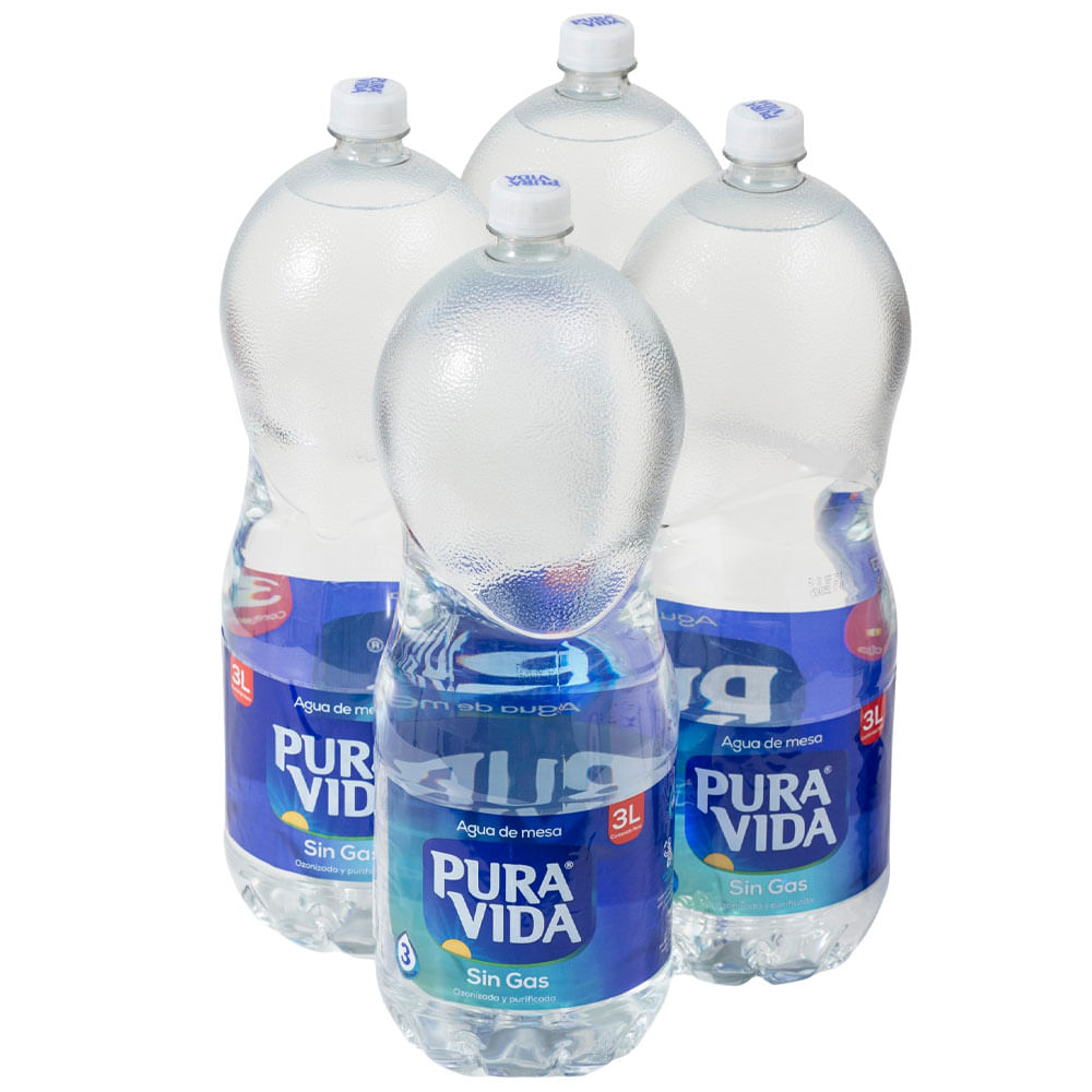Agua PURA VIDA Sin Gas Paquete 4 Botellas 3L c/u