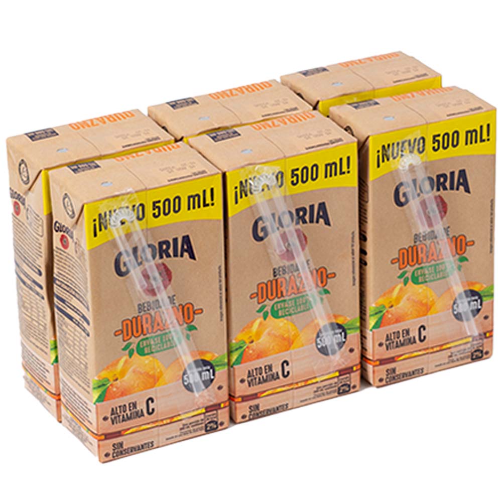 Bebida de Durazno GLORIA Paquete 6 Cajas 500ml c/u