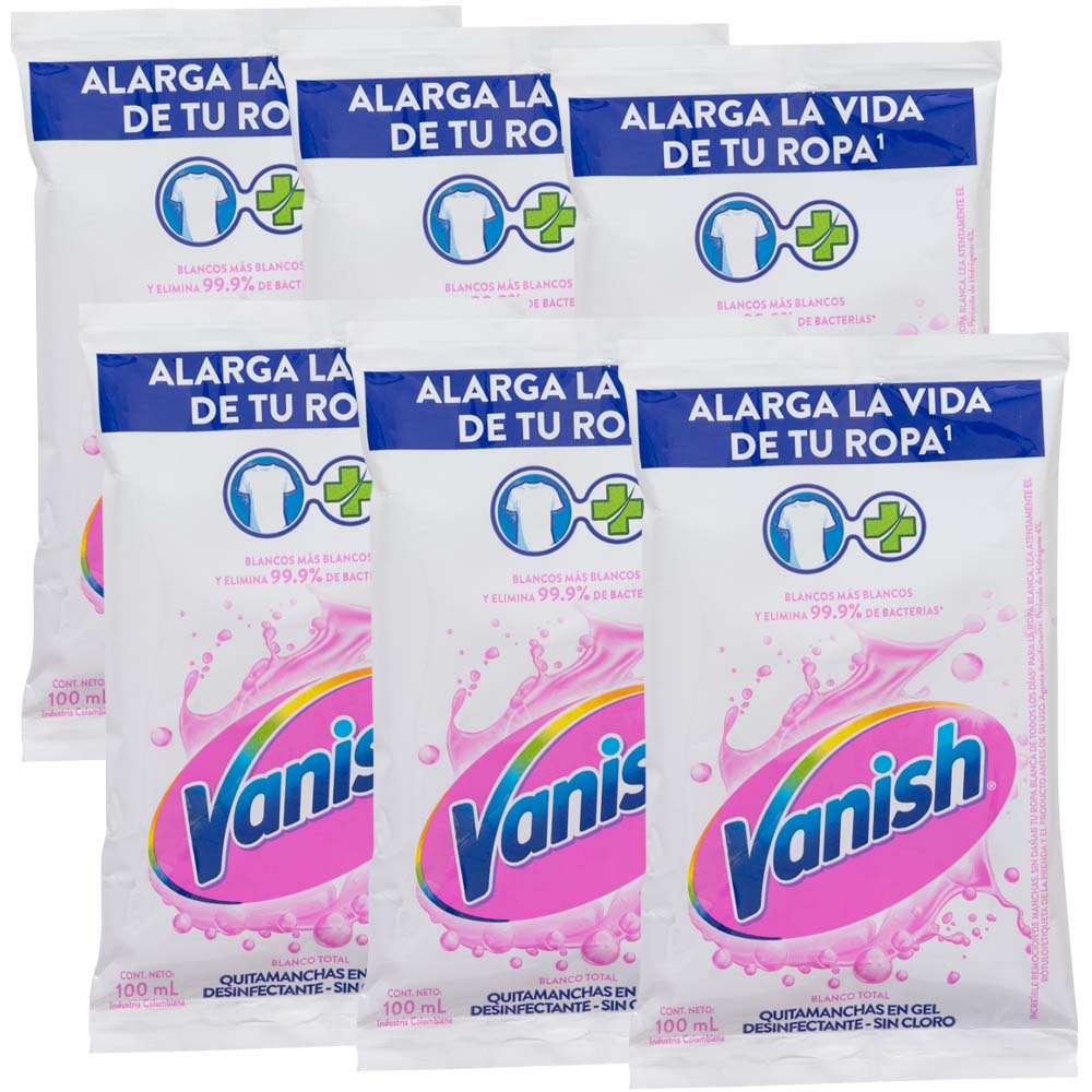 Quitamanchas Líquido VANISH Blanco Tira 6 Sobres 100ml c/u