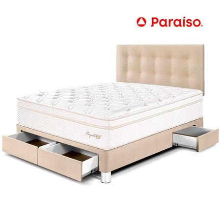 Dormitorio Royal Cloud Cajones 2 Plazas Champagne + 2 almohadas viscoelásticas + protector