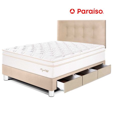 Dormitorio Royal Cloud con Cajones 1.5 Plazas Champagne + 1 almohada viscoelástica + protector