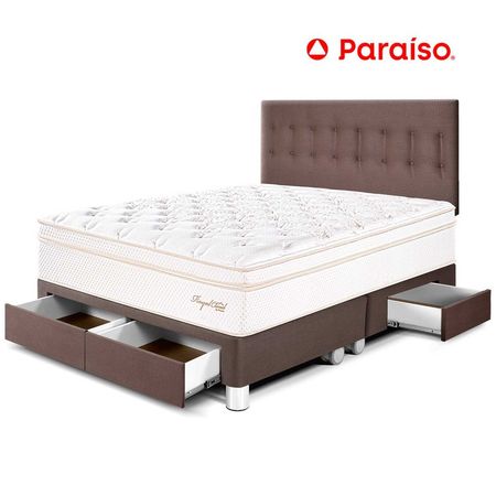 Dormitorio Royal Cloud Con Cajones King Chocolate + 2 almohadas viscoelásticas + protector