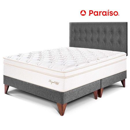 Dormitorio Europeo Royal Cloud King Gris + 2 almohadas viscoelásticas + protector