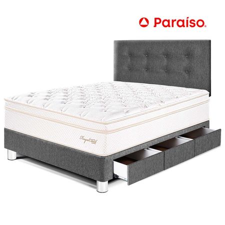 Juego de Dormitorio Paraíso Royal Cloud con cajones 1.5 Plazas + 1 almohada viscoelástica + protector