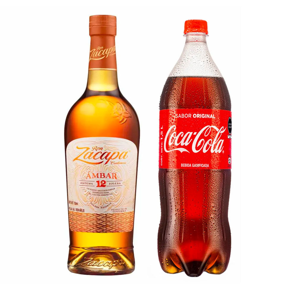 Pack ZACAPA Ron Ámbar 12 Botella 750ml + Gaseosa COCA COLA