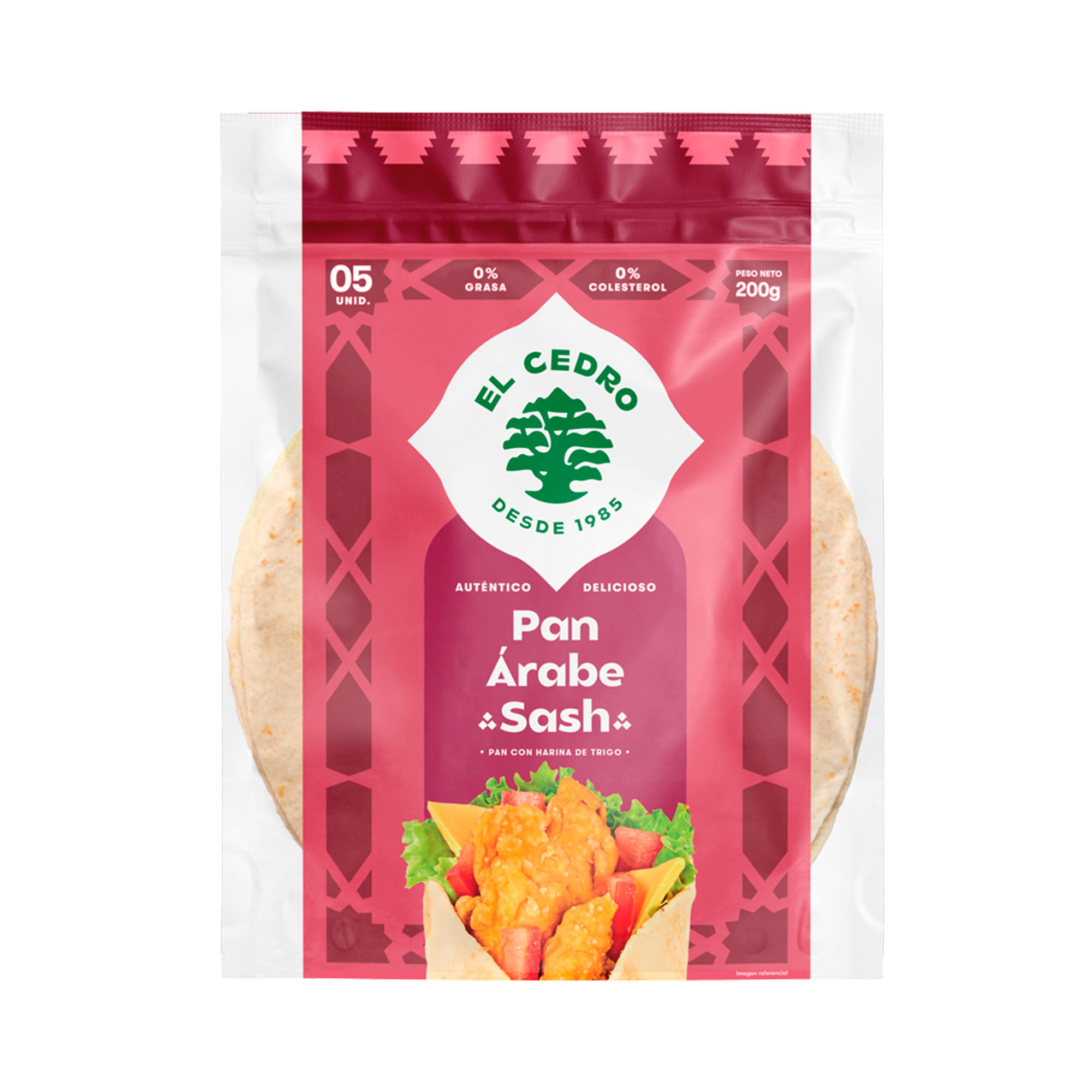 Pan Arabe Integral Sash El Cedro 200g Paquete 5un