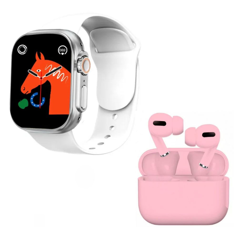 Pack Smartwatch D20 Ultra Blanco y Audífonos Inalámbricos Tws I13 Pro Rosado