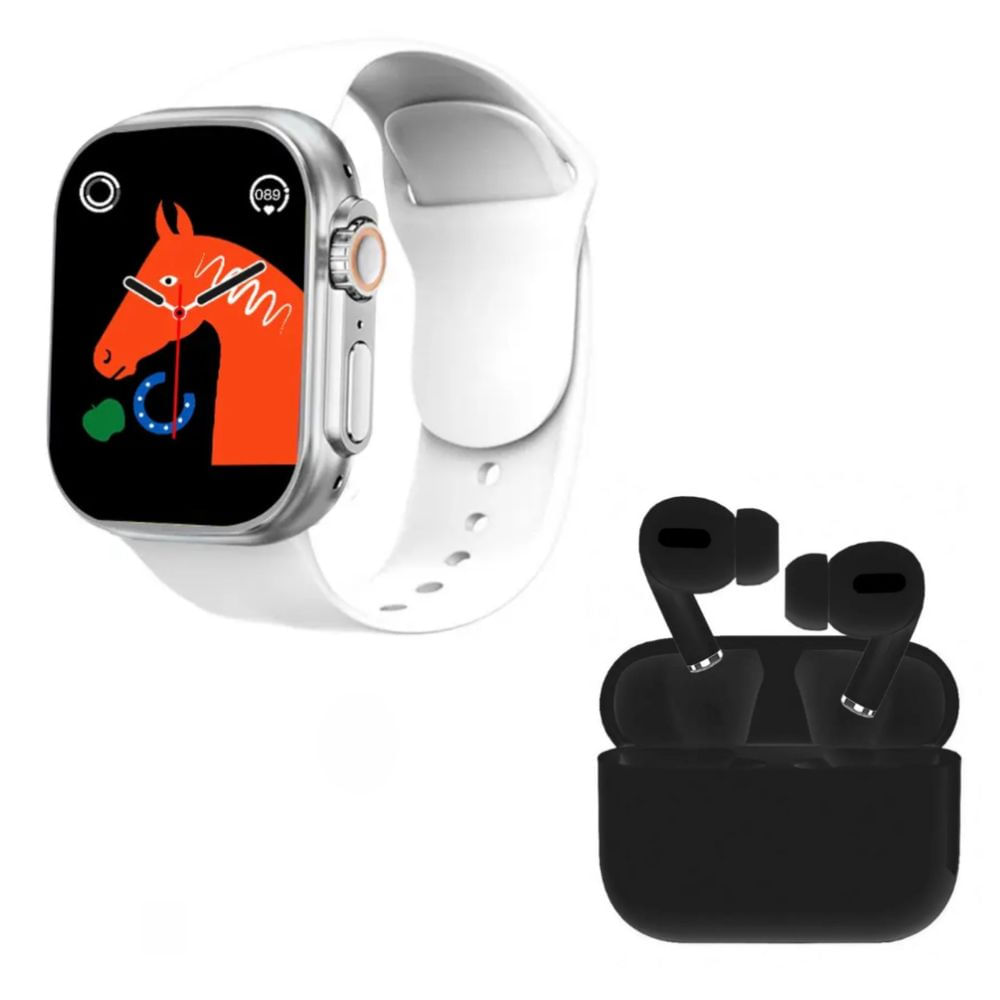 Pack Smartwatch D20 Ultra Blanco y Audífonos Inalámbricos Tws I13 Pro Negro