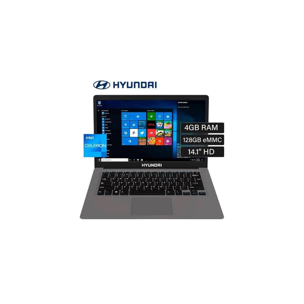 Laptop Hyundai 14.1"" Intel Celeron N4020 RAM 4GB Almacenamiento 128GB Con Windows 11 Home Hybook