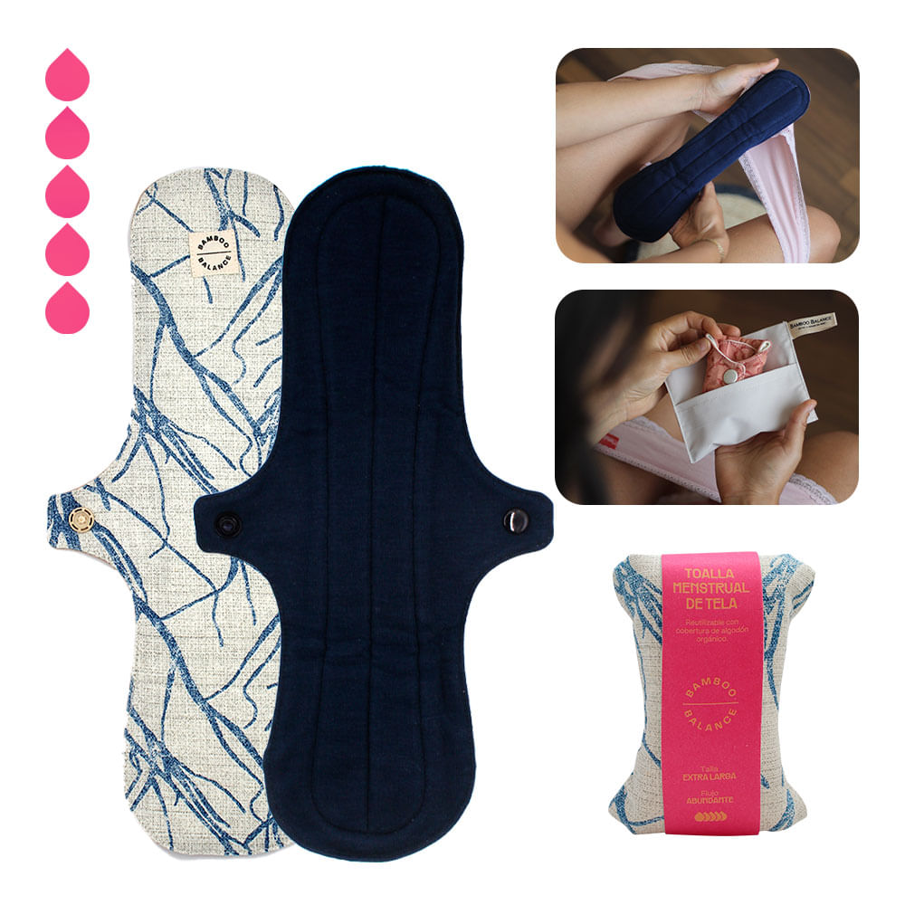 Toalla Higiénica de Tela Bamboo Balance Extra Larga Azul Marino