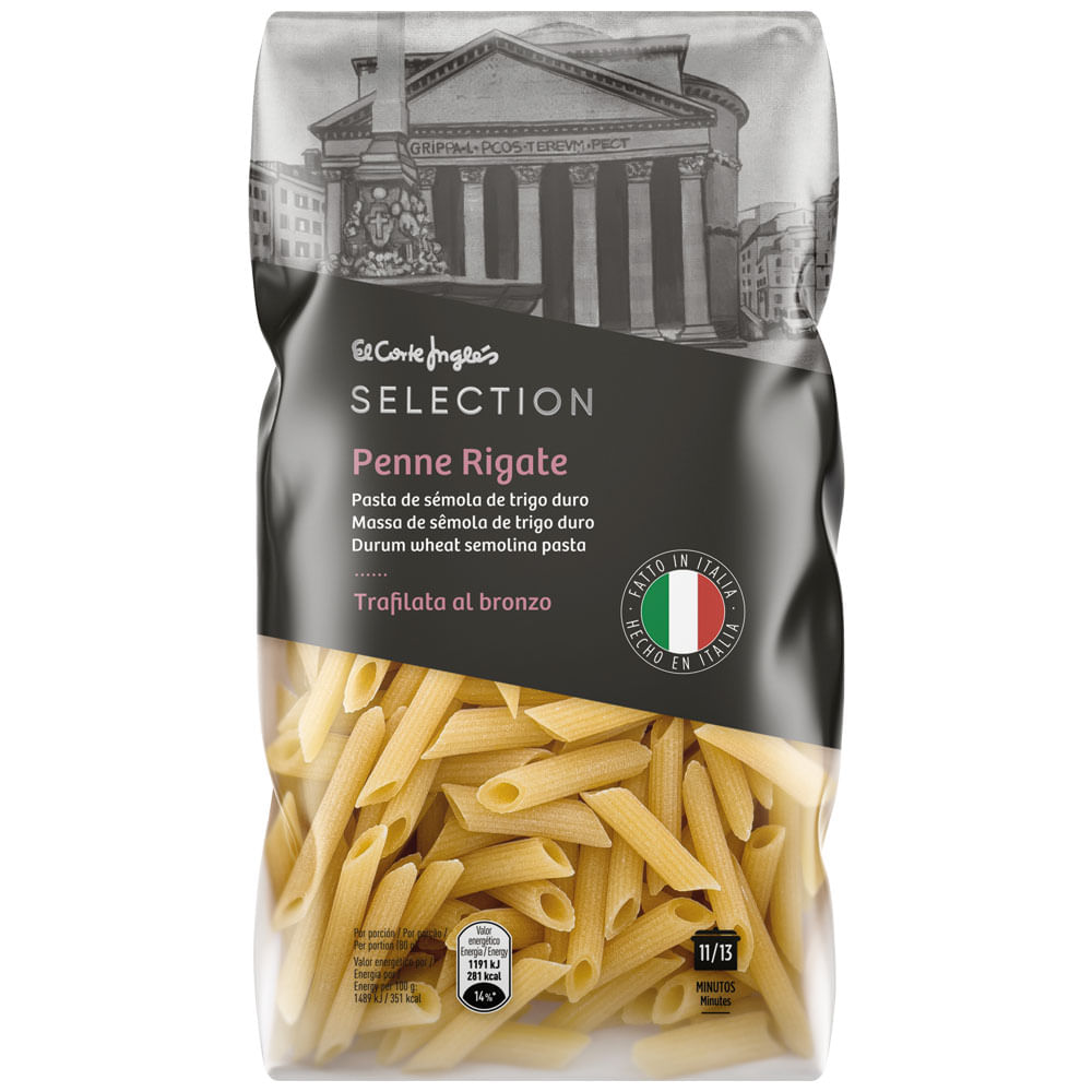 Macarrones EL CORTE INGLÉS SELECTION Penne Rigate Bolsa 500g