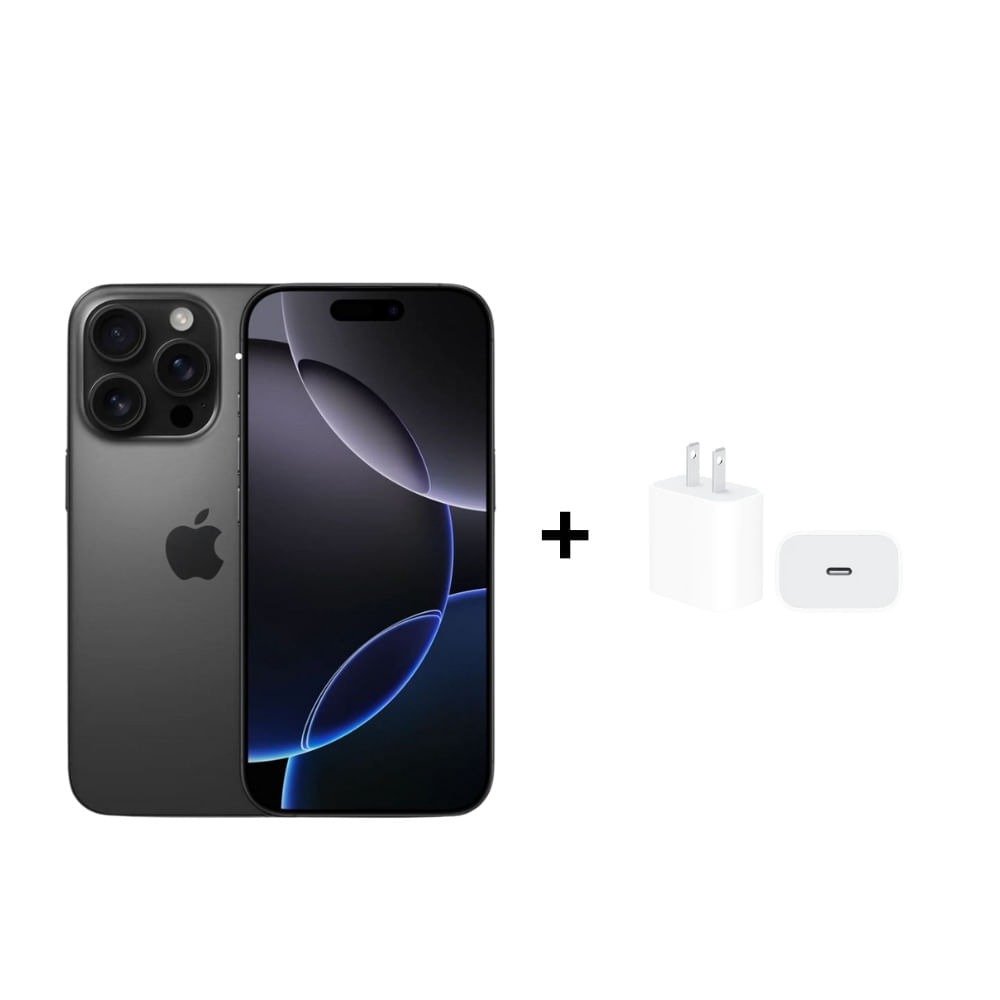 Celular iPhone 16 Pro Max 256GB Color Negro Titanio + Cargador Apple iPhone Tipo C de 20W
