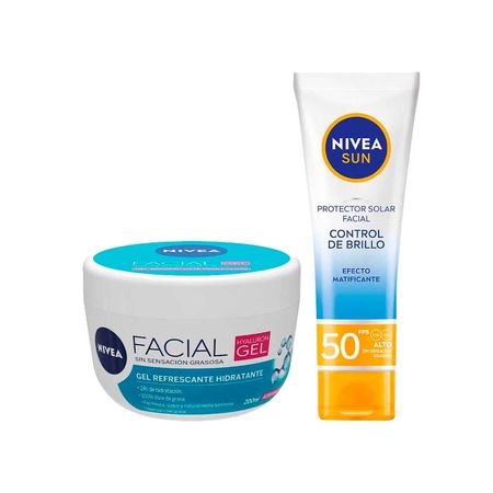 pack-nivea-bloqueador-shine-control-50-fps-50ml-facial-hyaluron-gel-acido-hialuronico-200ml