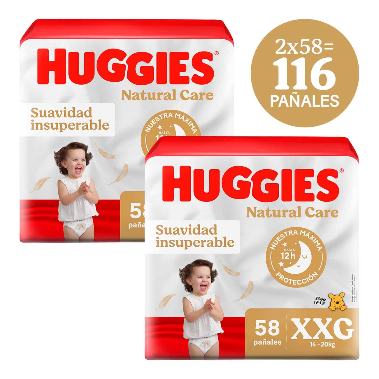 Pack x2 Pañales HUGGIES Natural Care Talla XXG Paquete 58un