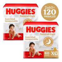 Pack x2 Pañales HUGGIES Natural Care Talla XG Paquete 60un