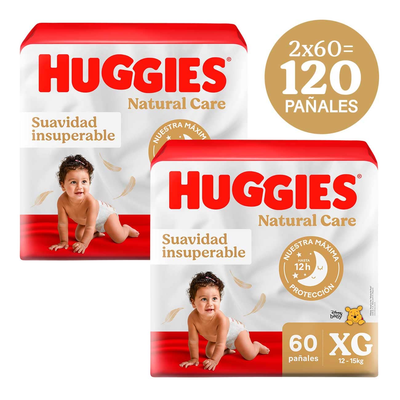 Pack x2 Pañales HUGGIES Natural Care Talla XG Paquete 60un