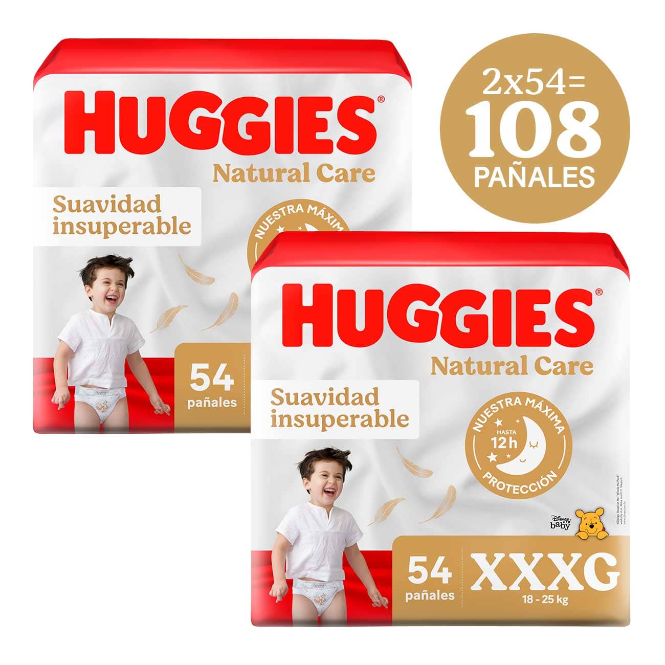 Pack x2 Pañales HUGGIES Natural Care Talla XXXG Paquete 54un