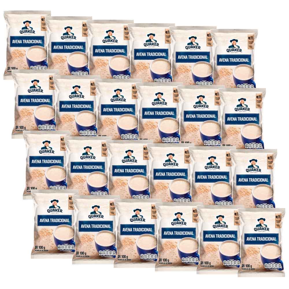 Avena QUAKER Tradicional Paquete 24 Bolsas 100g c/u