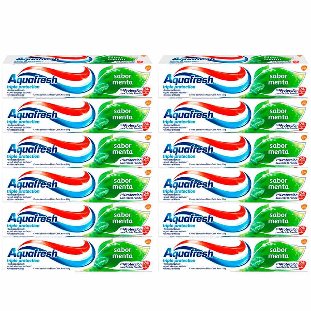 Crema Dental AQUAFRESH Triple Protection Paquete 12 Cajas 126g c/u