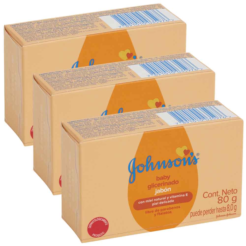 Jabón para Bebé JOHNSON'S BABY Glicerina Paquete 3 Paquetes 80g c/u