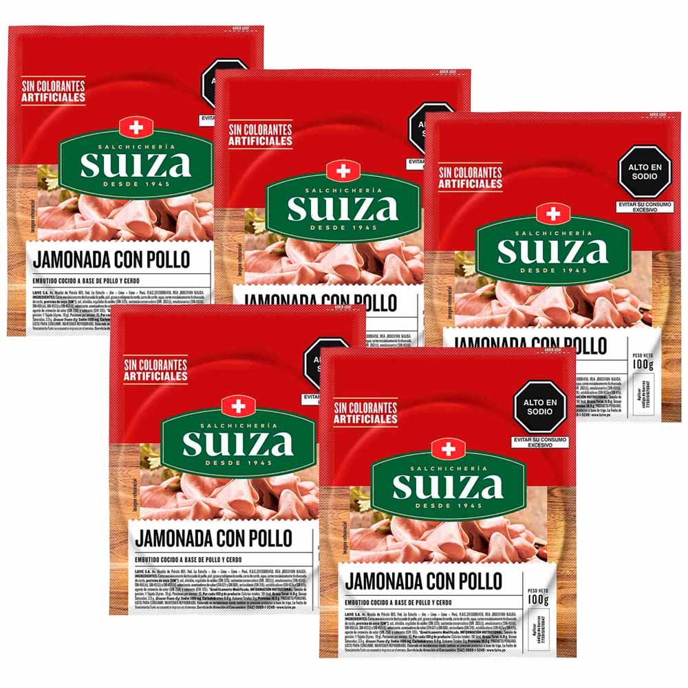 Jamonada de Cerdo SALCHICHERÍA SUIZA Línea Clásica Paquete 5 Paquetes 100g c/u